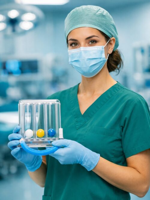 Pulmolog pokazuje spirometar u Uniclinic Banja Luka